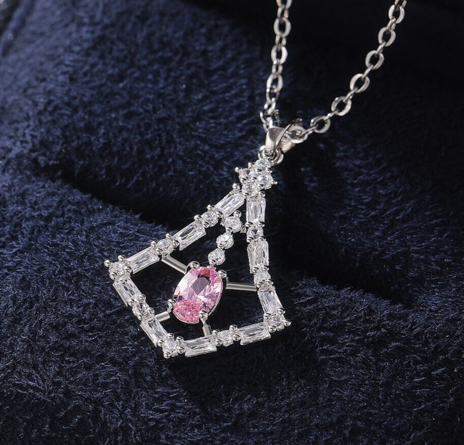 1.82CT Simulated Diamond Unique Necklace Silver Plated Pendant Valentine Gifts