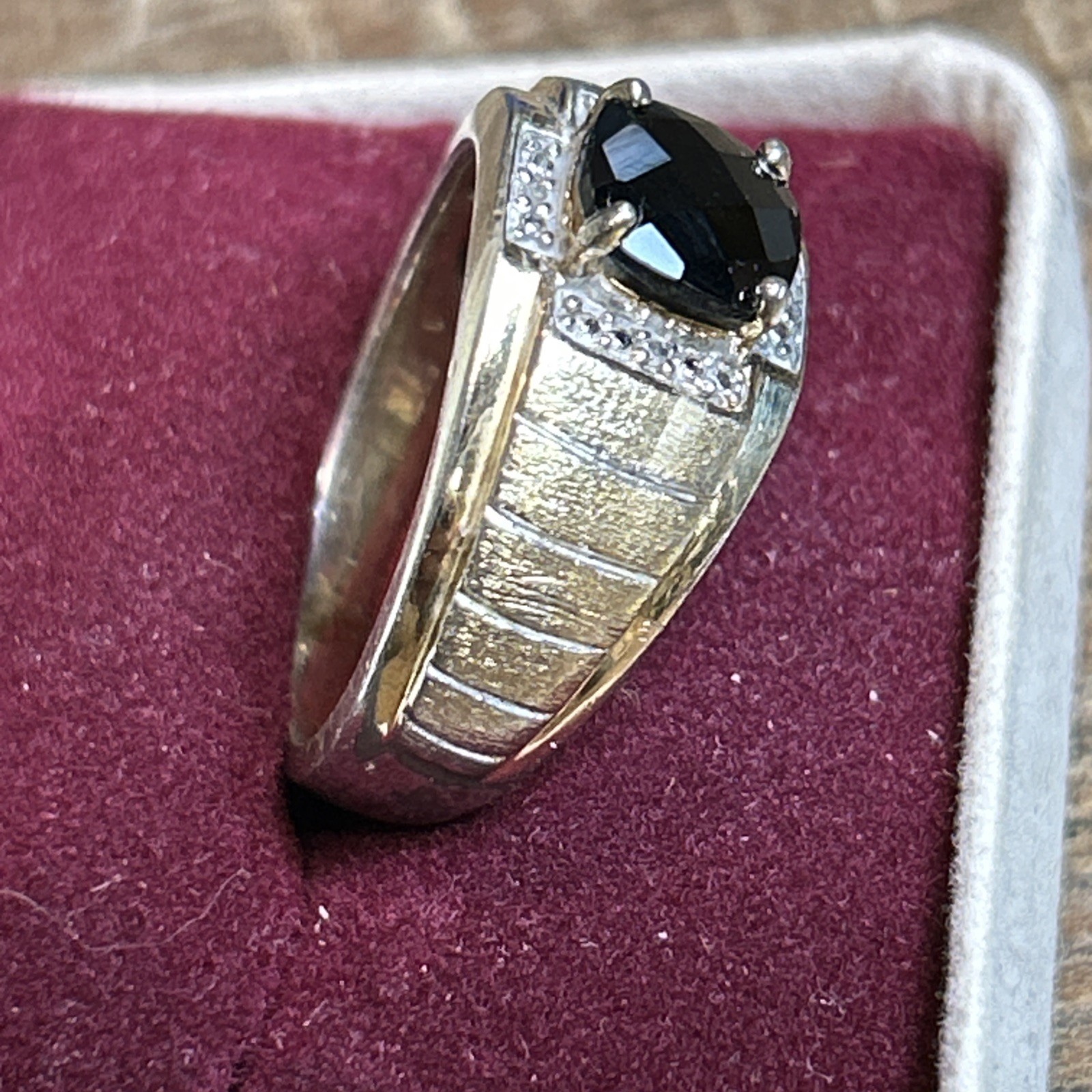 Black Onyx Sterling Silver Ring-Size 12-Band Width 4mm-12mm-Stone 8×8 mm-8.4g