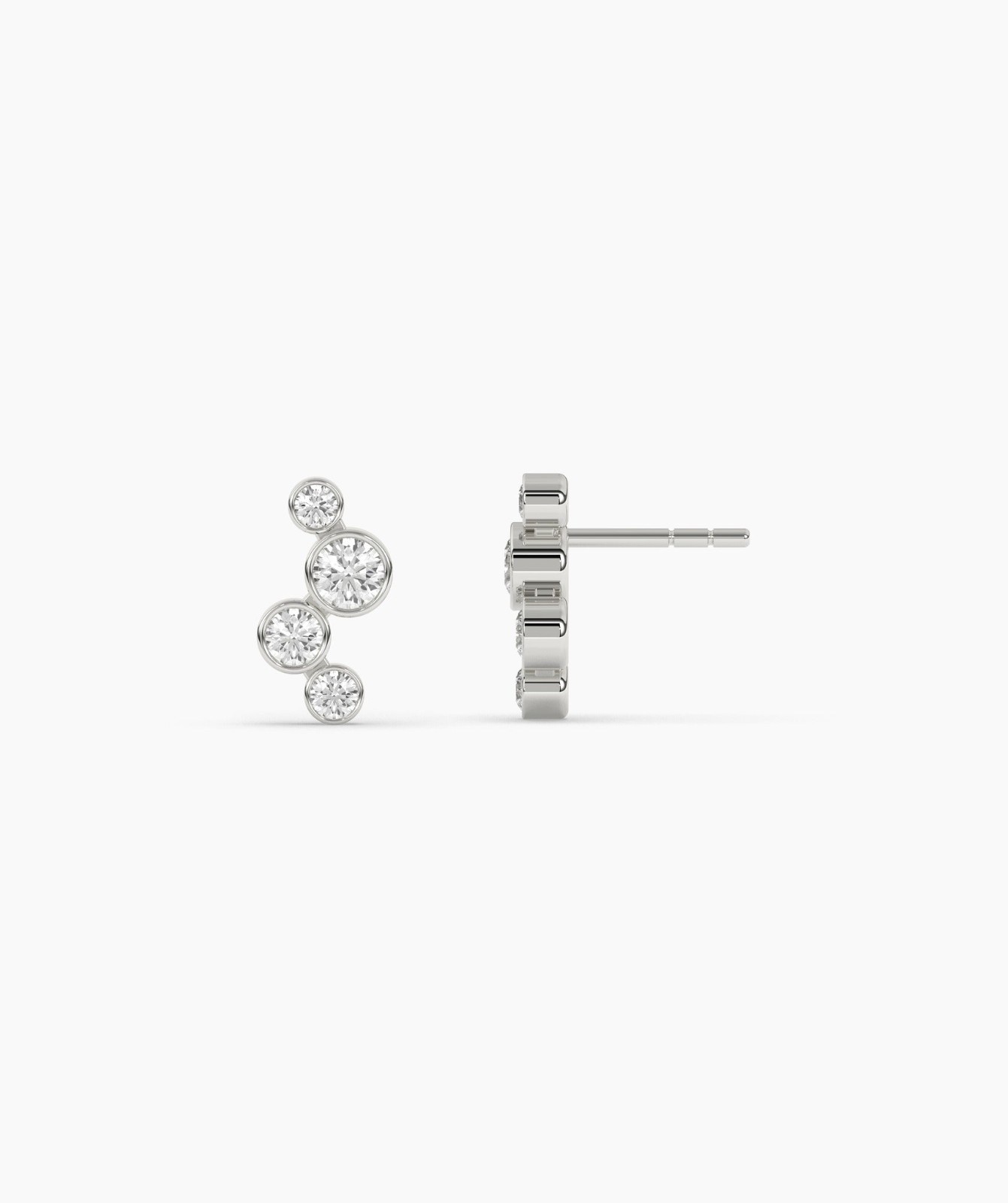 14K Gold Round Lab Grown Diamond Four Stone Bezel Diamond Climber Stud Earrings