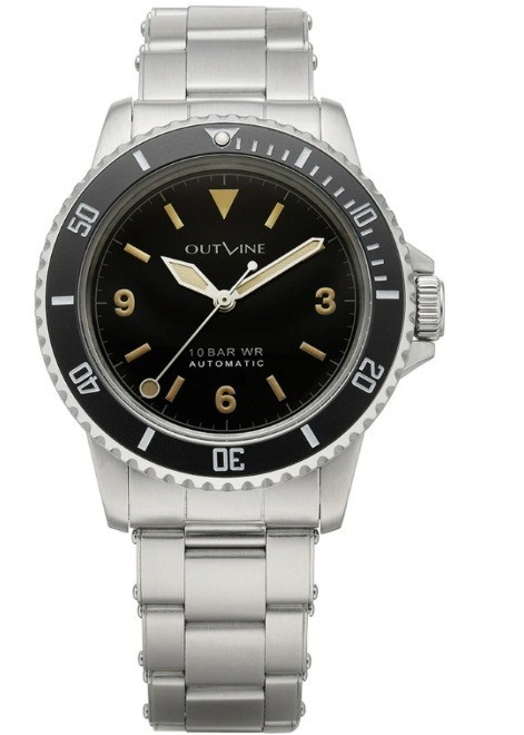 [B1Y] OUTLINE Black Diver 369 Type Automatic Men’s Watch Vintage [g8v]
