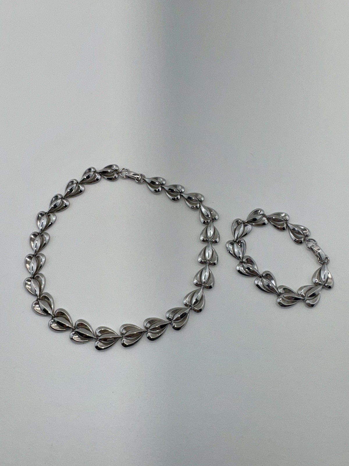 Antique Lustern Hearts Necklace And Bracelet 1940’s Silver Plated Luis Stern CO.