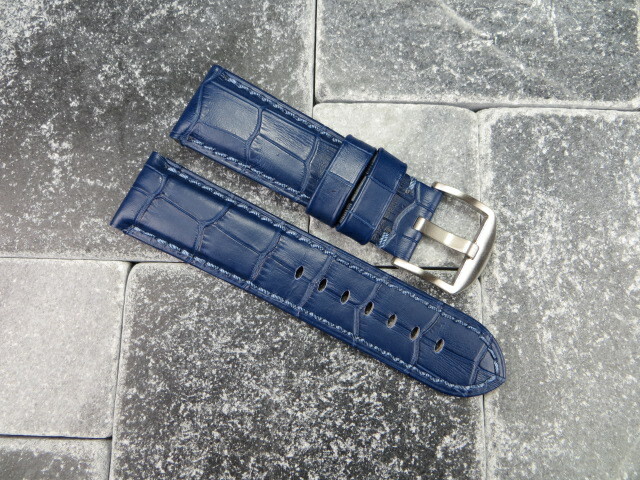 22mm Leather Watch Band Navy Blue Tang Tongue Strap for fits PANERAI Blue x1 R