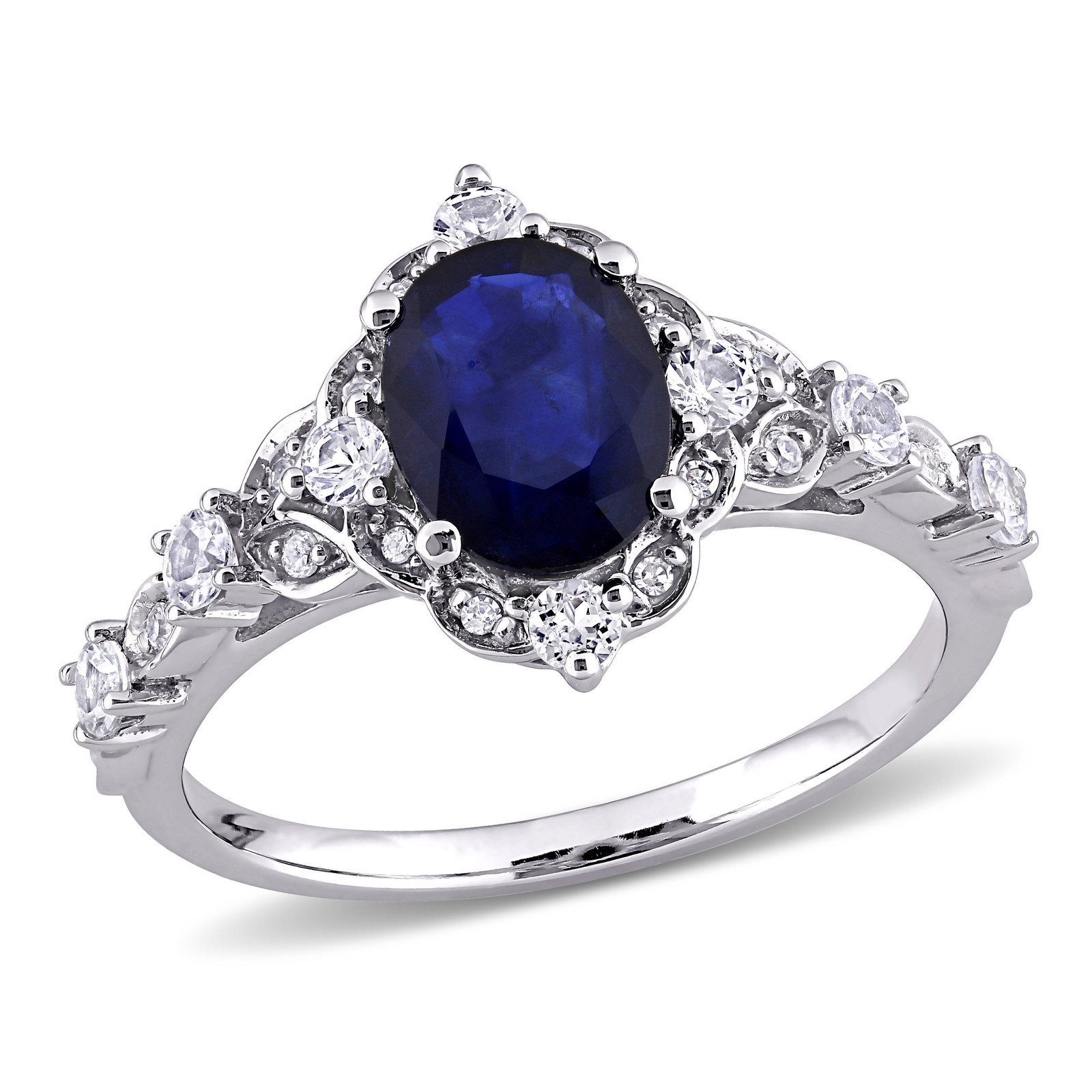 Amour 10K White Gold Diffused Sap. White Sapphire & Diamond Accent Fashion Ring