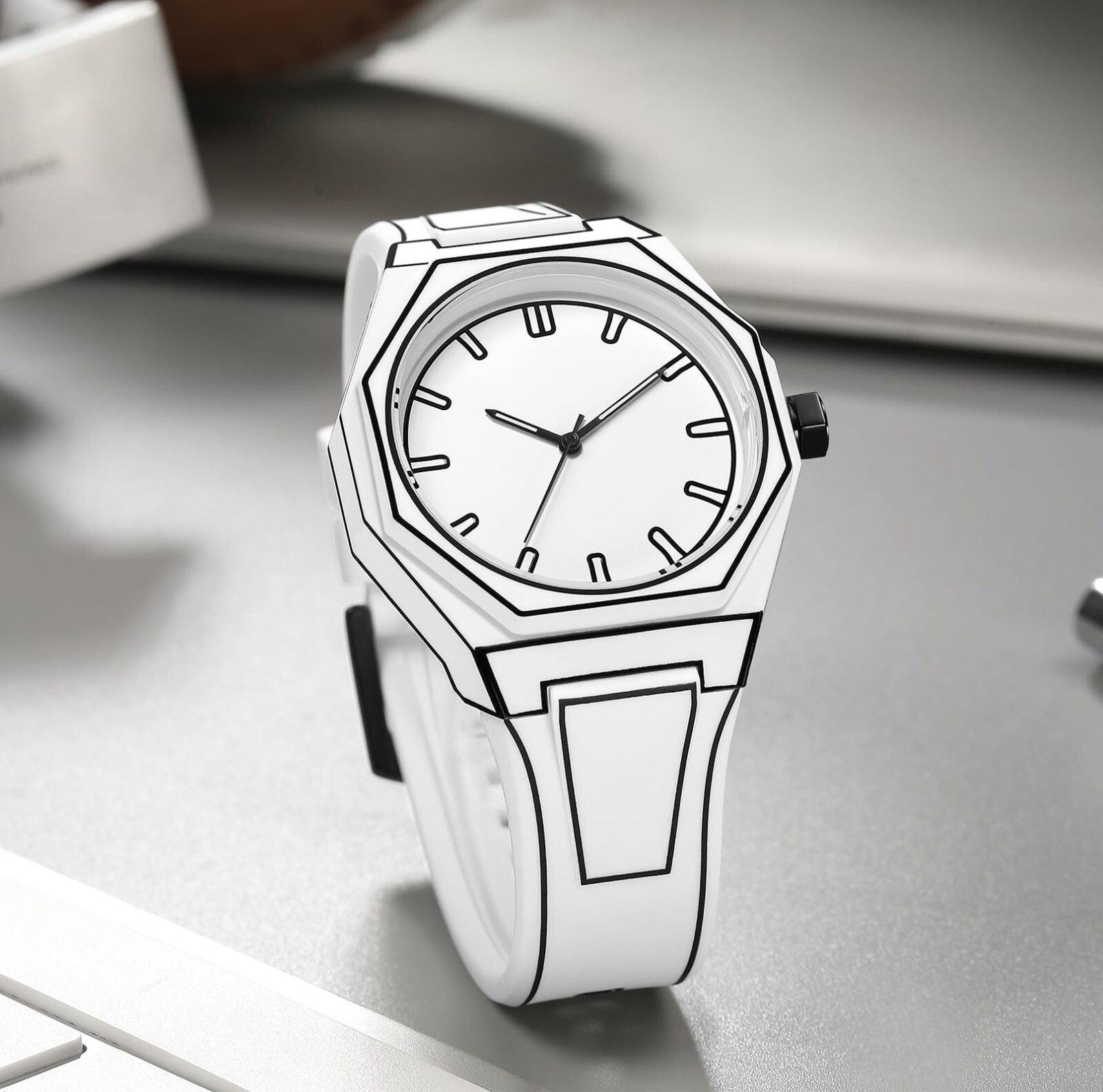 2D “Sketched Look” Outline Art Watch – Black With White Trim. Free Shipping 2025