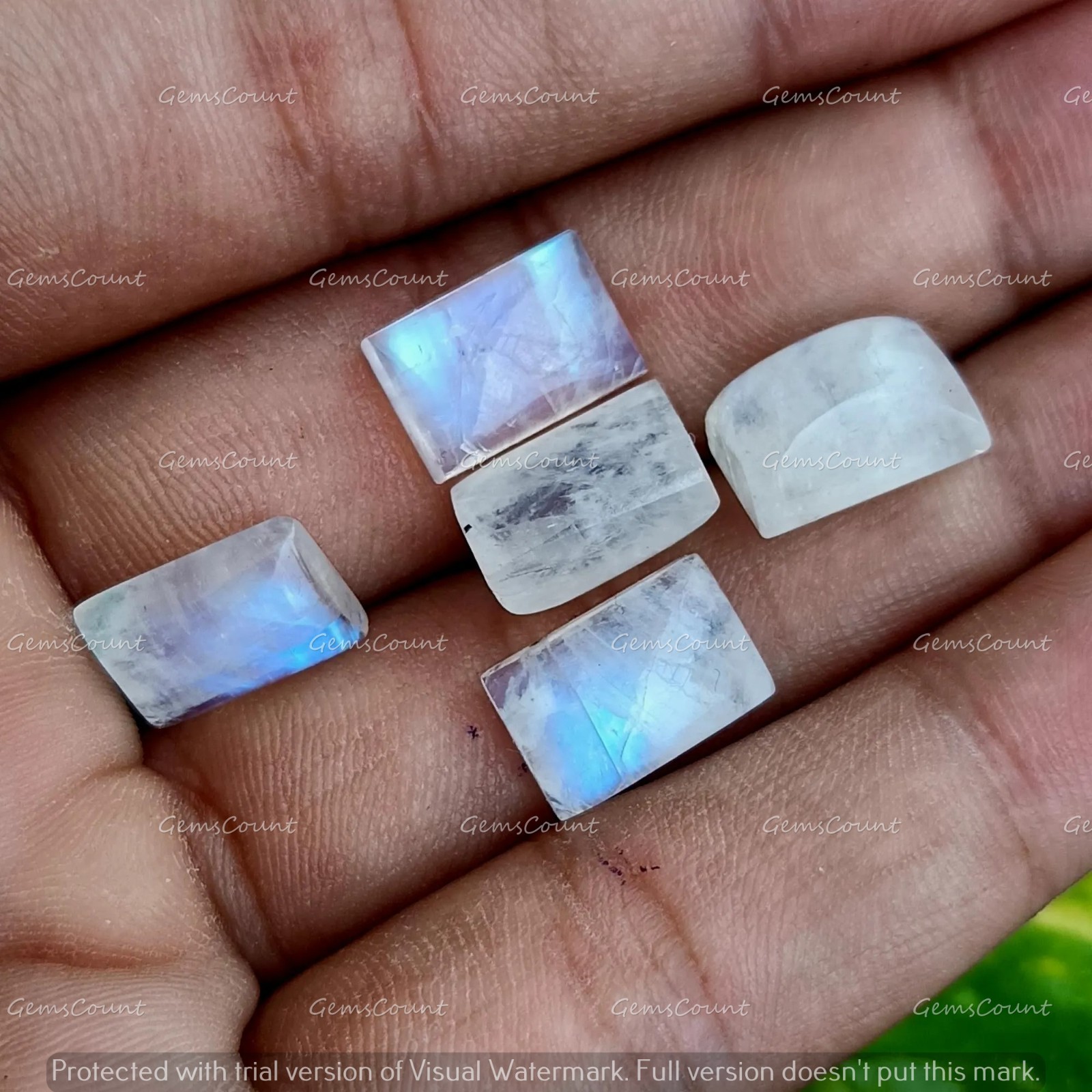 Natural Rainbow Moonstone Rectangle Cabochon Blue Fire Gemstone 5x7mm-12x16mm
