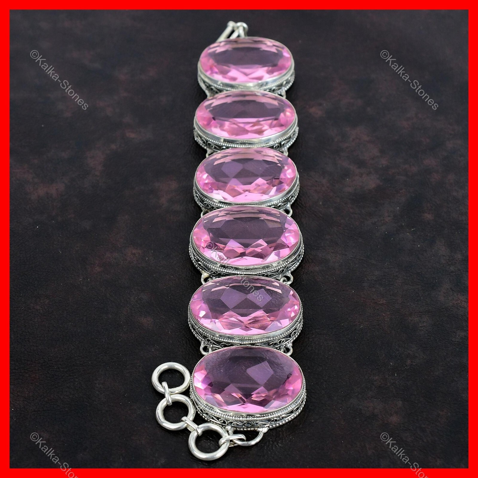 Natural Pink Kunzite Sterling Silver Engagement Vintage Chain Bracelet Jewelry
