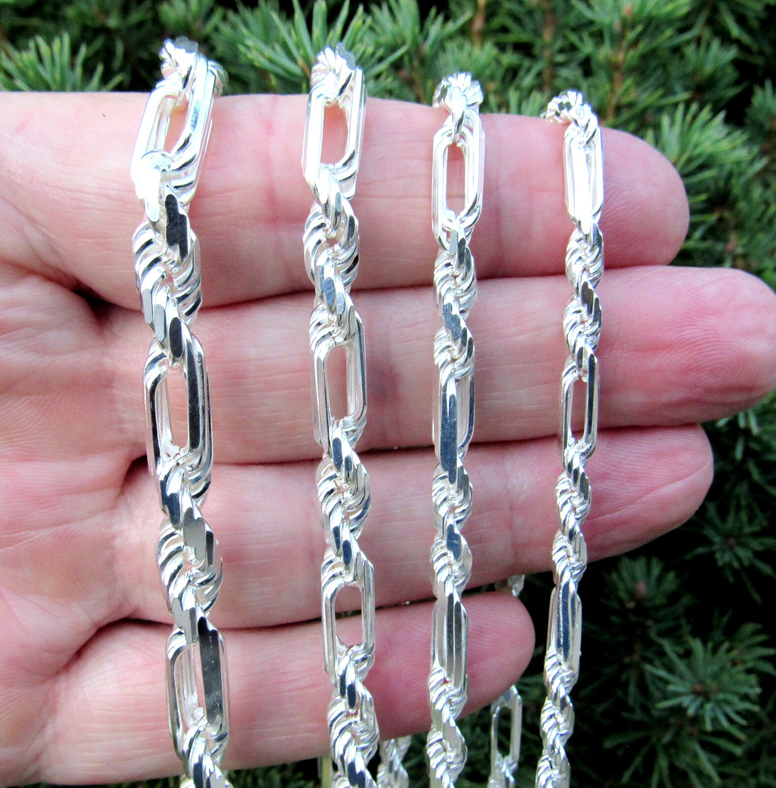 Solid 925 Sterling Silver Men’s Italian Figarope Chain Milano Necklace Bracelet