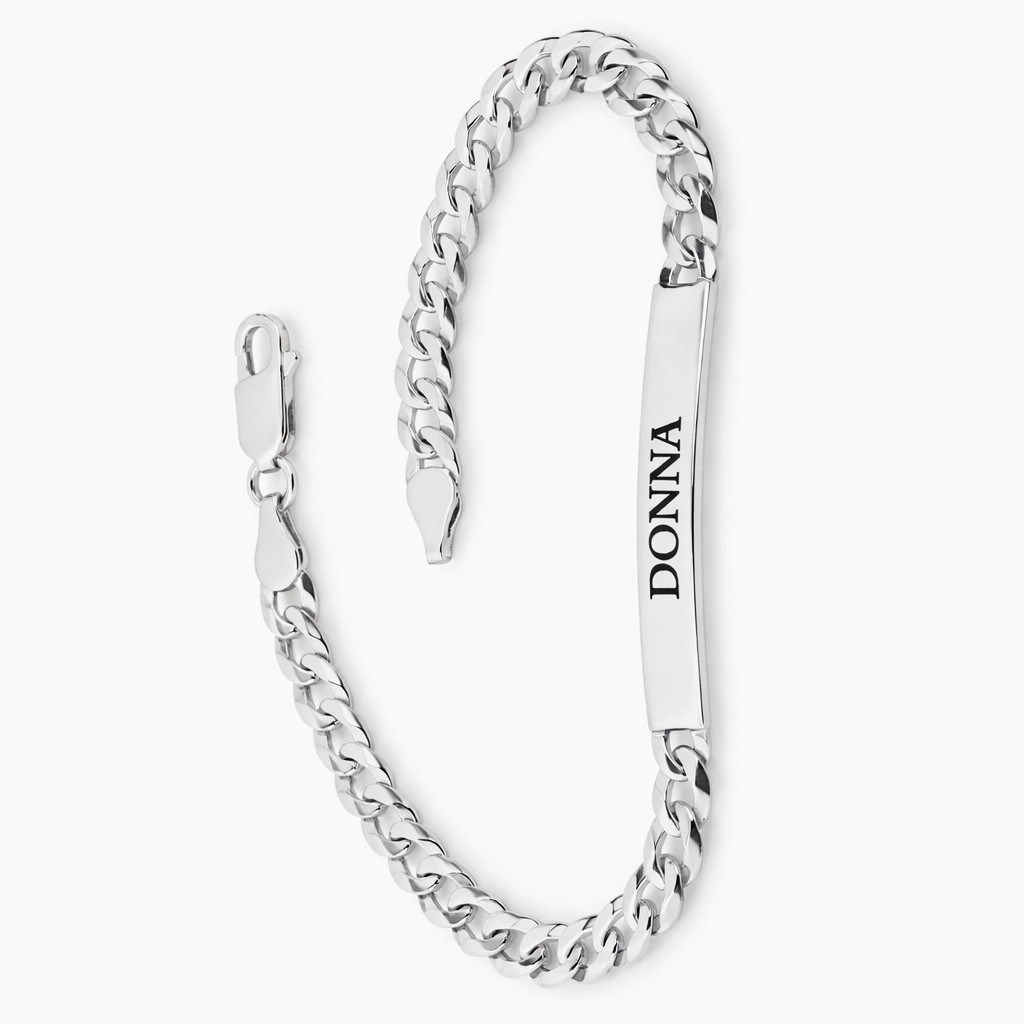 925 Sterling Silver Cuban Link ID Bracelet Personalized Engraved Name Bar Gift