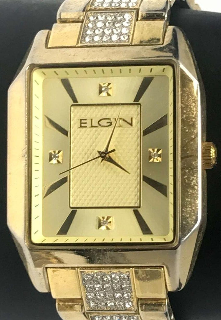 Elgin FG9754ST Gold Tone Quartz Analog Men’s Watch/Bracelet Combo! New battery