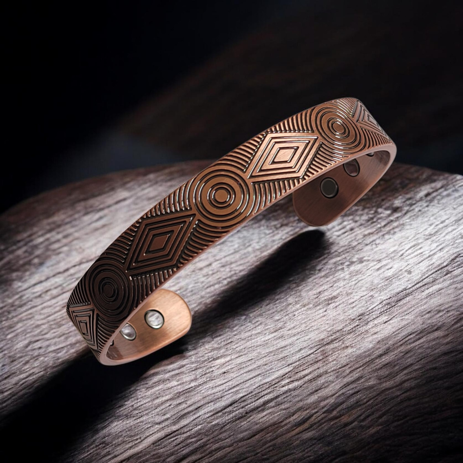 Artisan Pure Solid Copper Magnetic Bracelet Arthritis Therapy Cuff Geometric