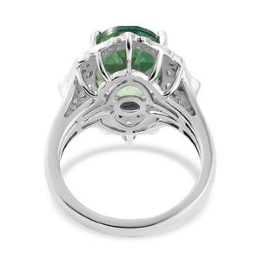Peacock Quartz Natural Zircon Ring Platinum Over SS 5.85 ctw Size 6, 7, 9
