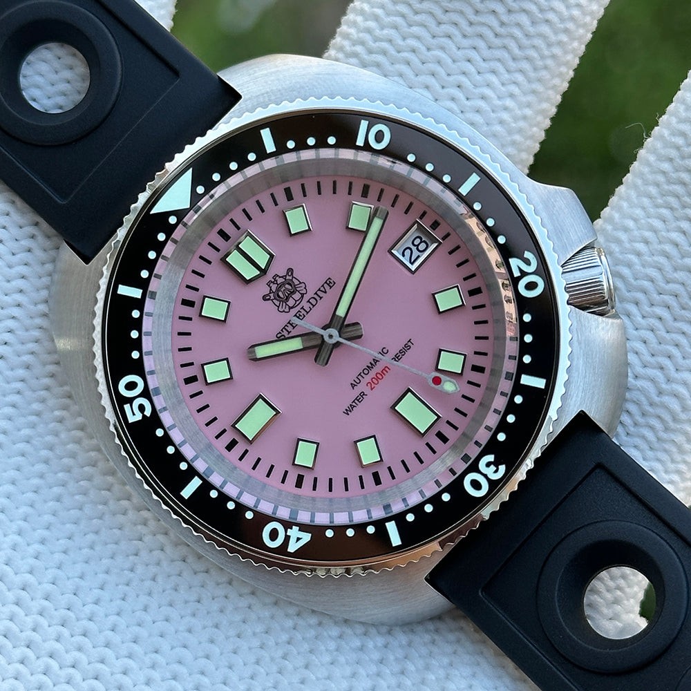 STEELDIVE SD1974 Mens 43.8mm 200M Automatic Dive Watch NH35 Steel Pink