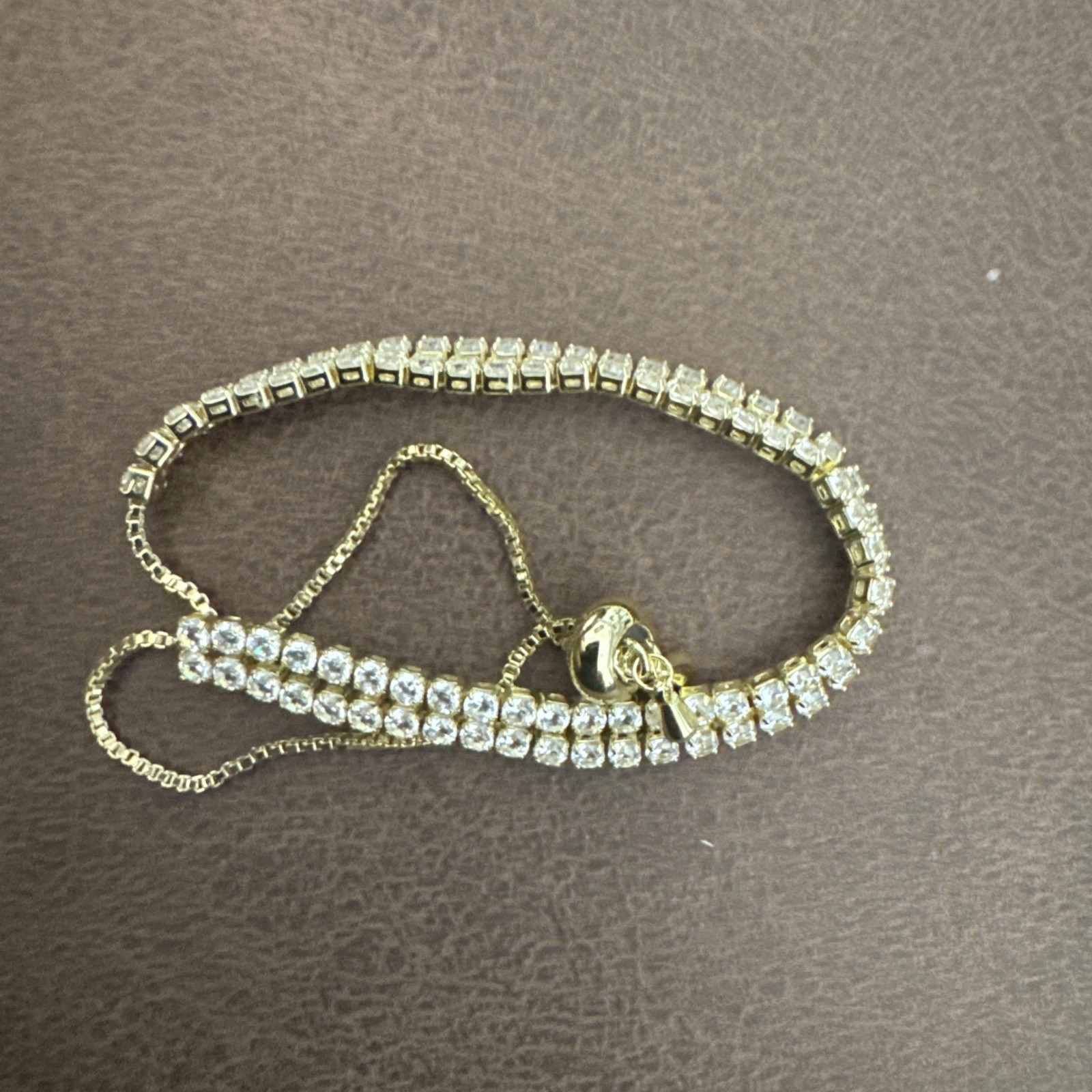 Gold Plated Strerling Silver Tennis Bolo Bracelet CZ Box Chian Slider