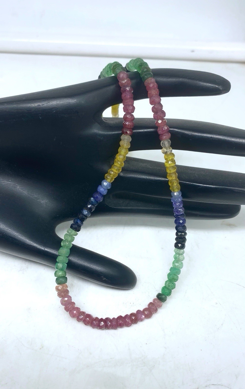Elegant Multi Sapphire Necklace 20” 4-5mm Faceted Beads Gold Jewelry