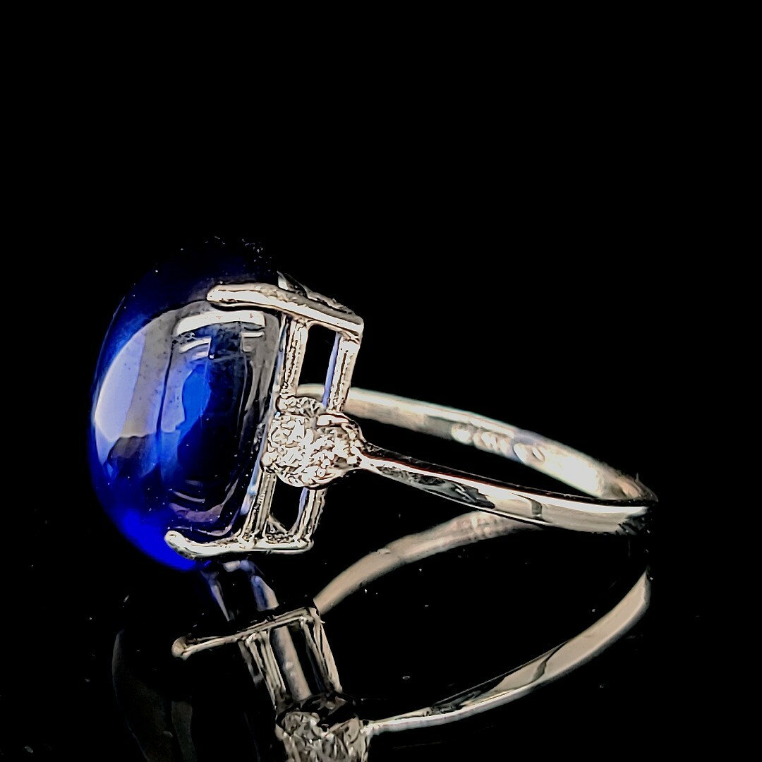 Vintage 14K White Gold Engagement 12.07CT. Gem Blue Sapphire Cabochon Shape