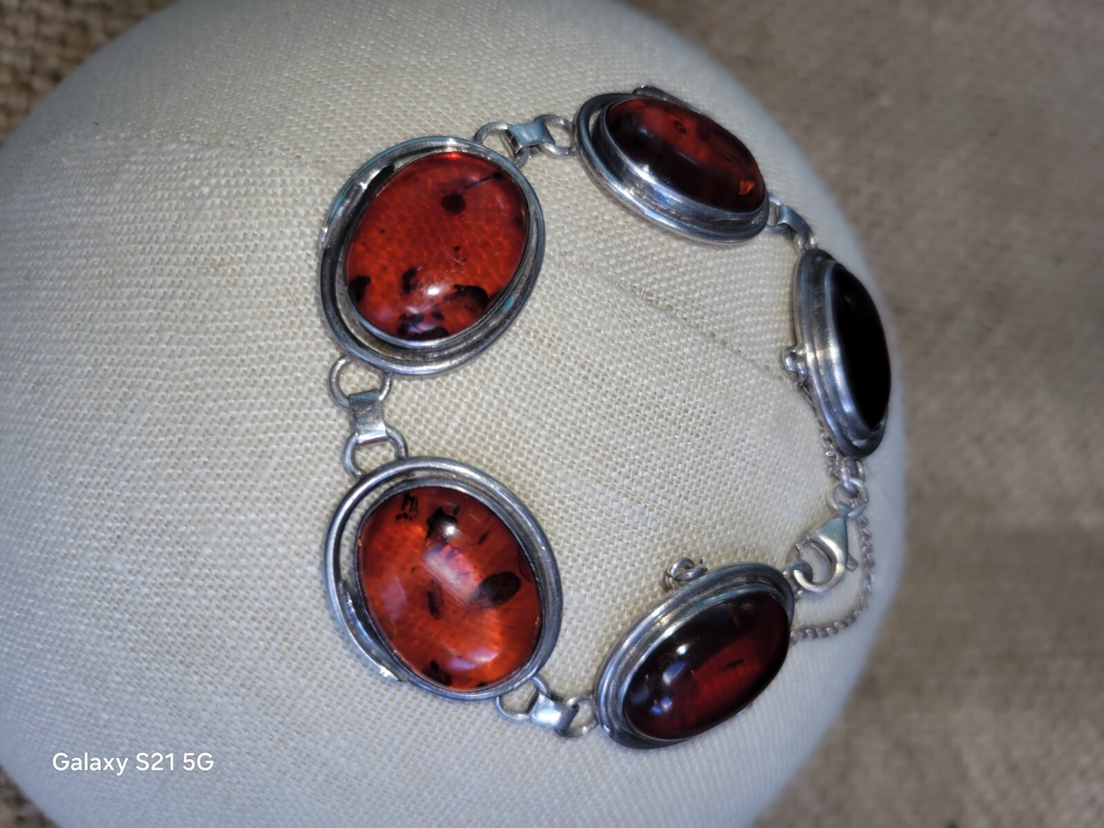Amber Bracelet 5 Cabochons Sterling Silver Susan Cummings McClures Nsv. TN 90’s