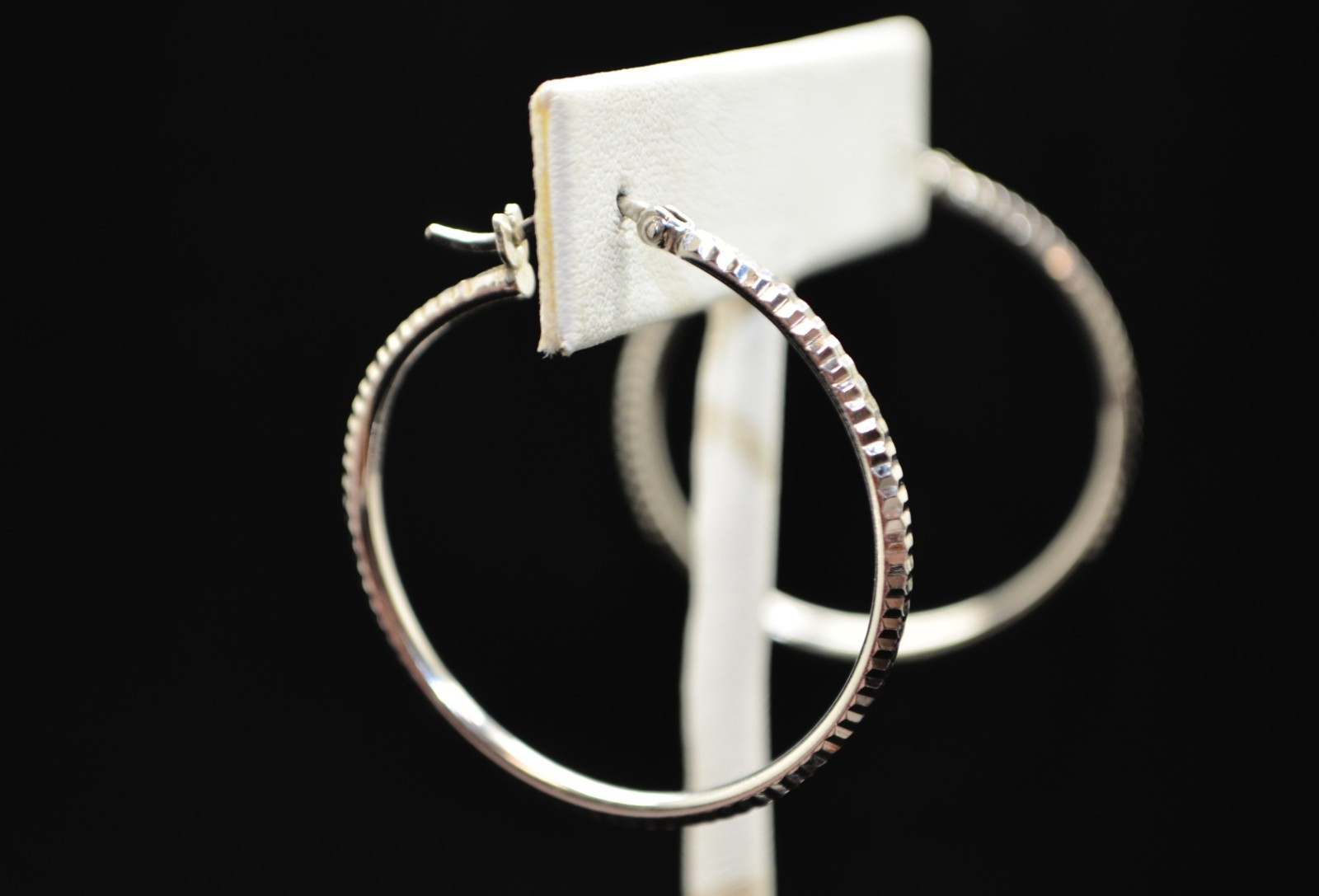 Sterling Silver Cute Round Etched Hoop Earrings #FMH339