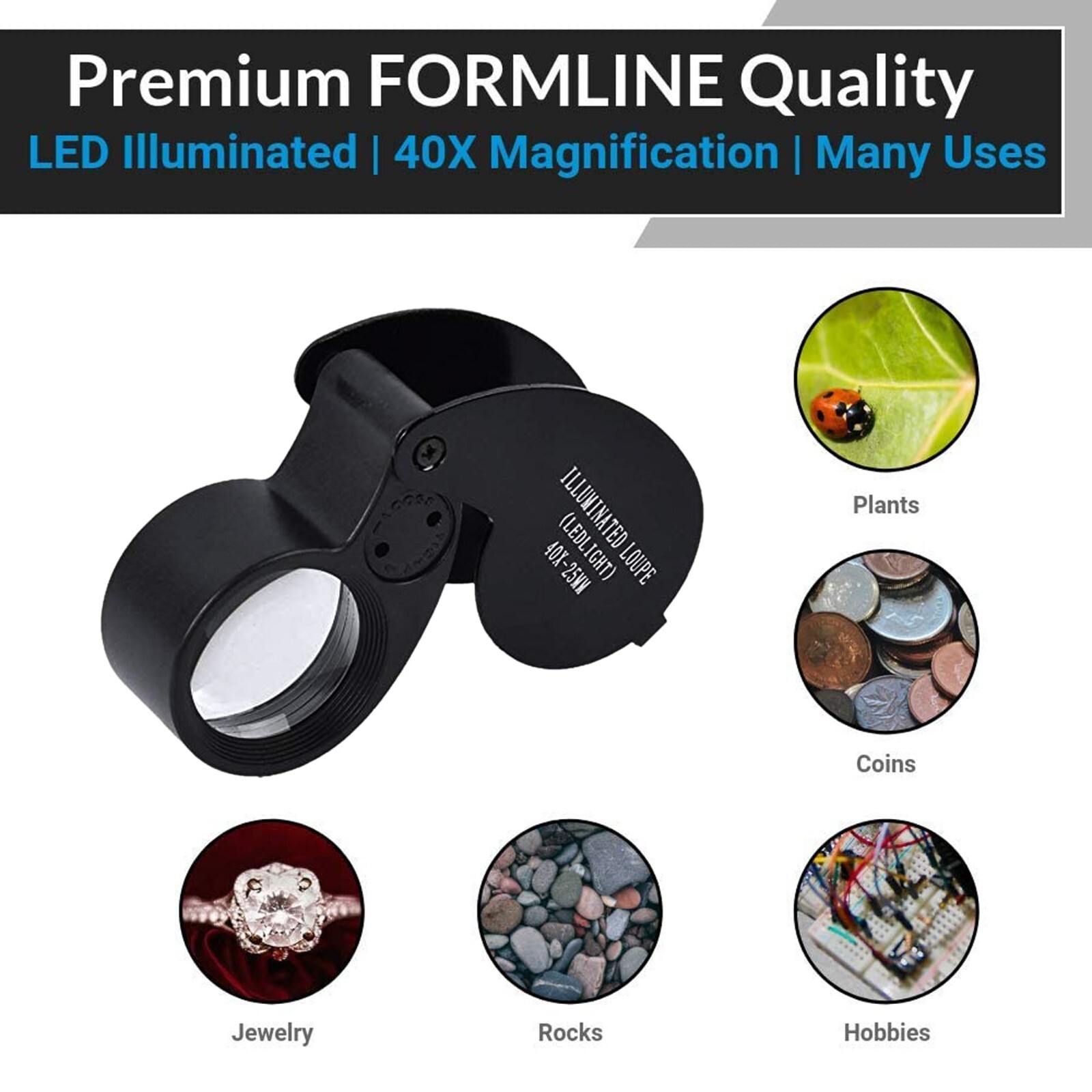 40X Jewelers Loupe Magnifier Light Jewelry Eye Loop Pocket Magnifying Glass Coin
