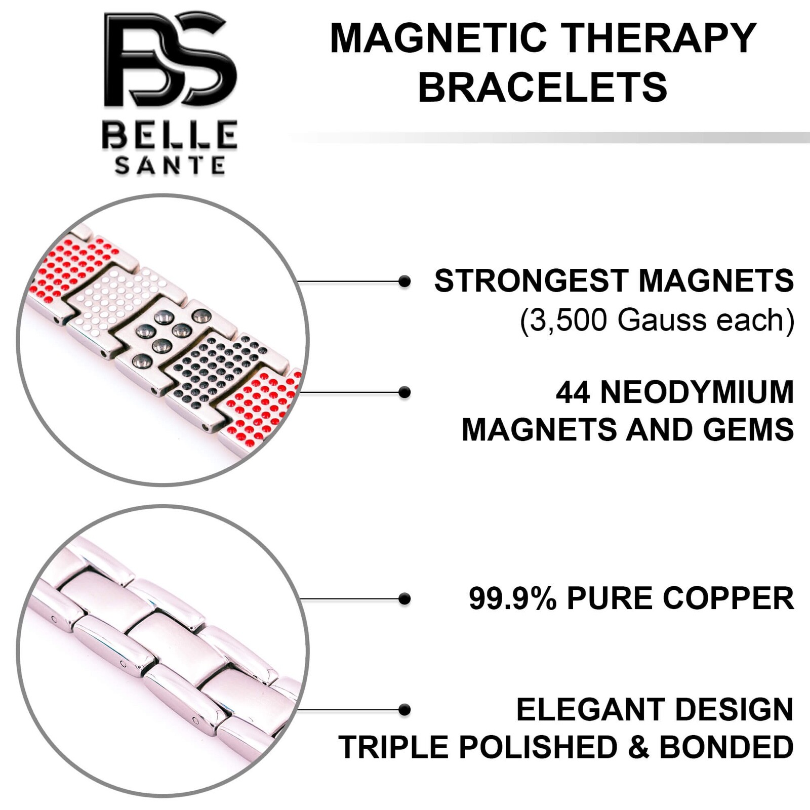 Magnetic Bracelet women Pure Copper Energy Stress Arthritis Pain Relief Anxiety