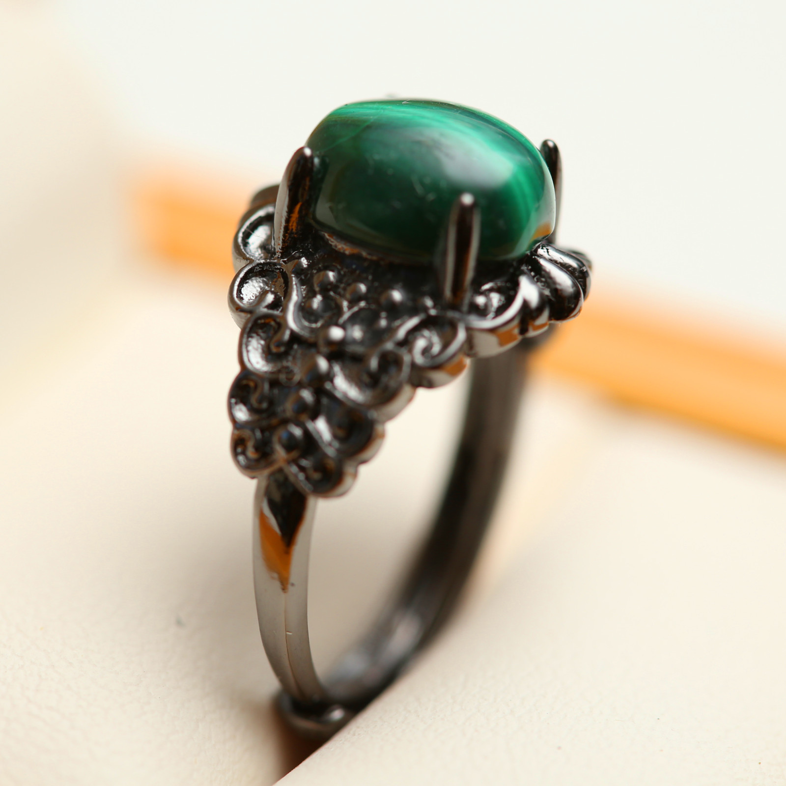Genuine Malachite Handmade Ring Jewelry Gift + Elegant CASE 555-00