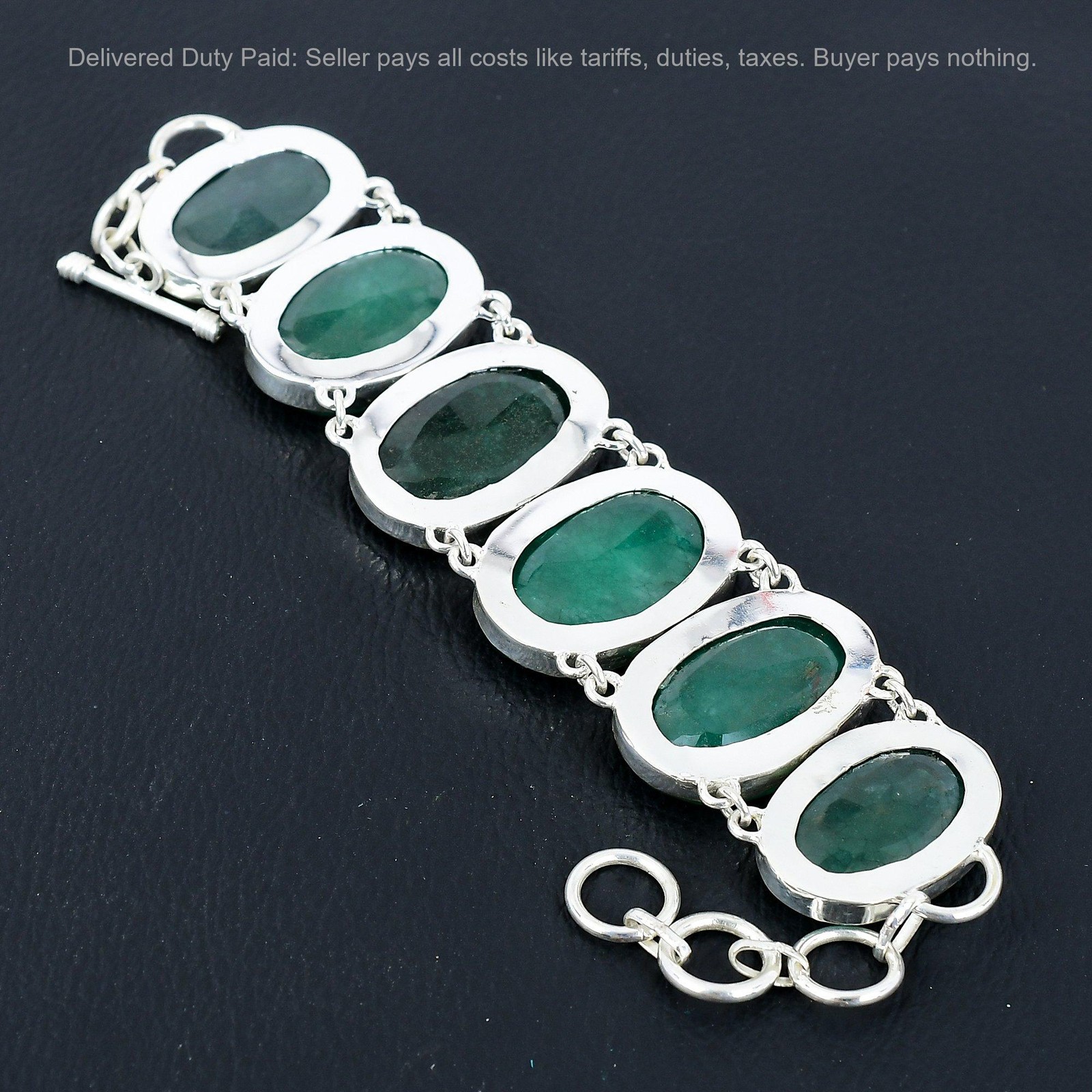 Natural Zambian Emrald Trendy New Chain Anniversary Bracelet 925 Sterling Silver