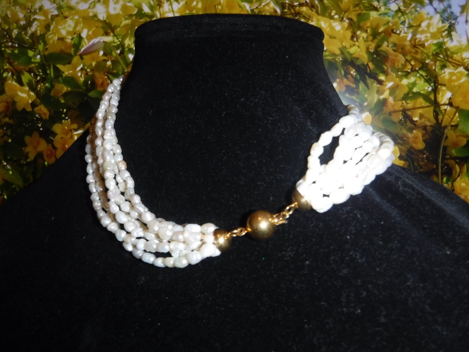 18 K (750) Solid Gold Clasp Italian 7 Strand Nugget FW Pearl Necklace 16″ Choker