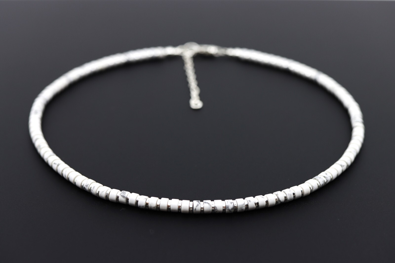 4mm White Buffalo Heishi Necklace, Women’s Men’s Unisex Beaded Gemstone Necklace