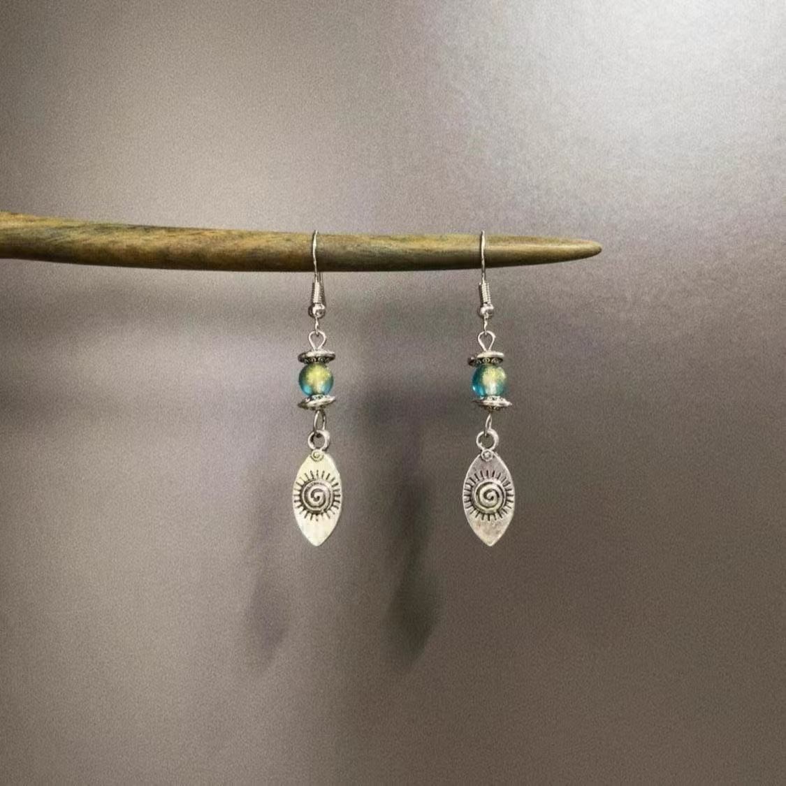 Boho Sun Spiral Turquoise Bead Dangle Earrings