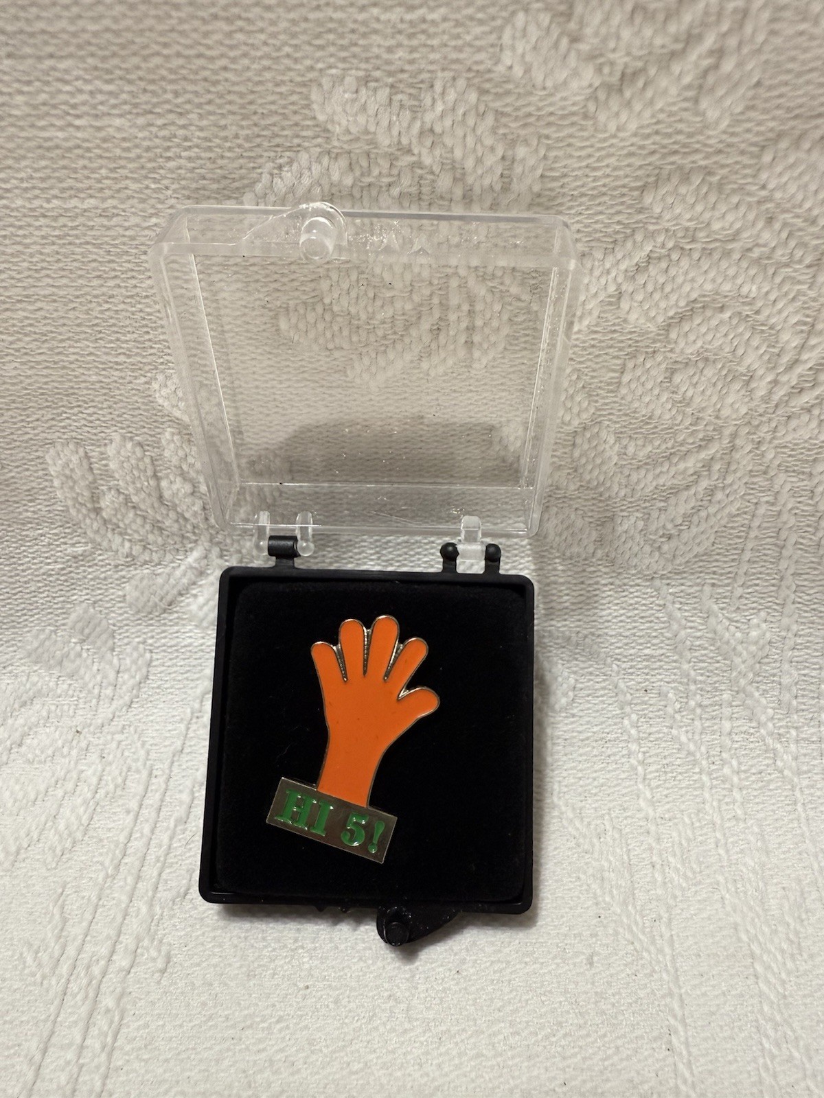 Orange Hand/“HI 5!” Logo-1” Metal Lapel Pin In Case
