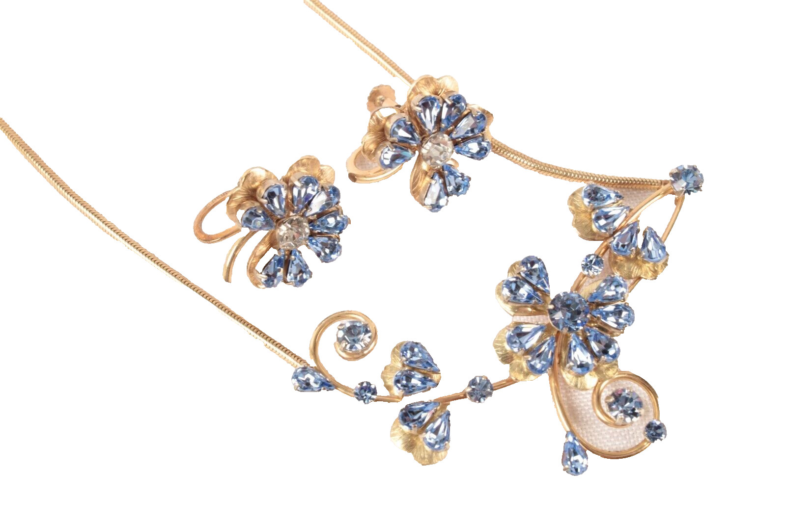 Vintage Choker Necklace and Earring Set Blue Clover Design 15.5 Inches Dainty