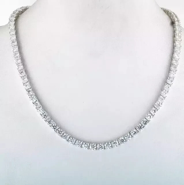 20Ct Gorgeous Lab Created Wh Diam Women’ Tennis Necklace 14K Wh Gold Plated 18 “