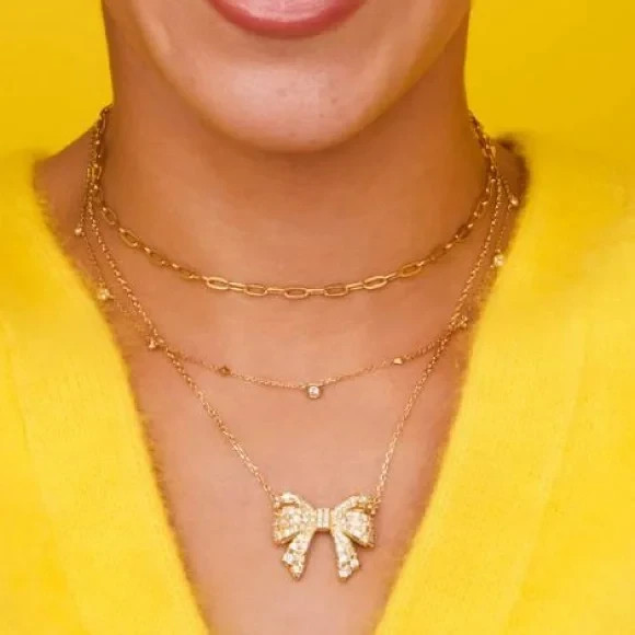 Kendra Scott Gold Krista Bow Short Pendant Necklace in White Mix