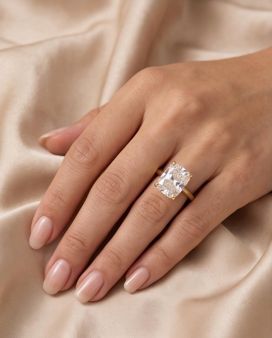 IGI Certified 3.00Ct Cushion Cut Lab Grown Diamond Ring F VVS2 14K Yellow Gold