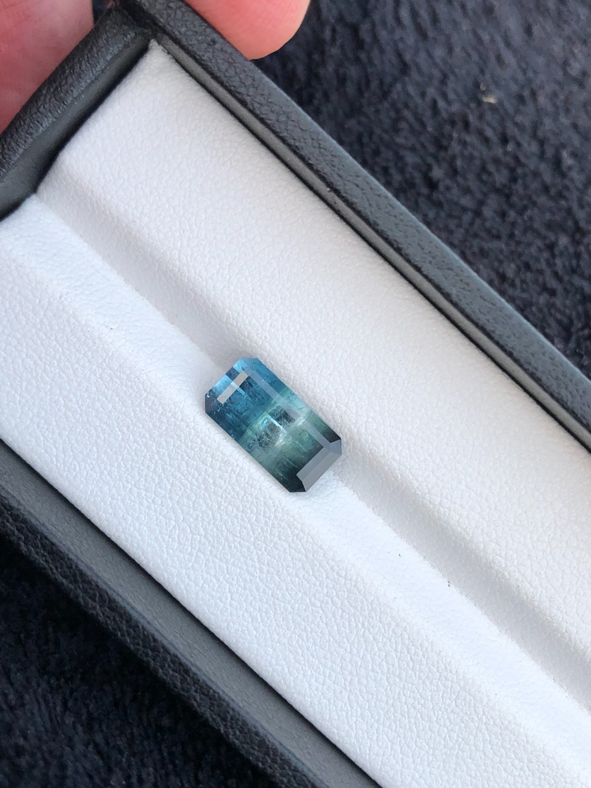 Natural Tri Color Tourmaline Emerald cut Faceted , 3.2 Carats 12.3mm x 6.5mm x4