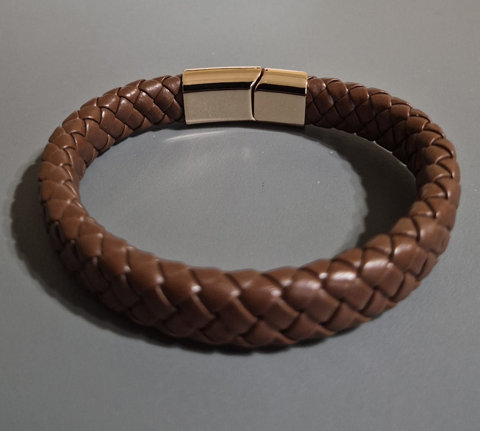 Le Vian Bracelet Rose Gold Tone Brown Leather Look Braided Magnetic 7.5″