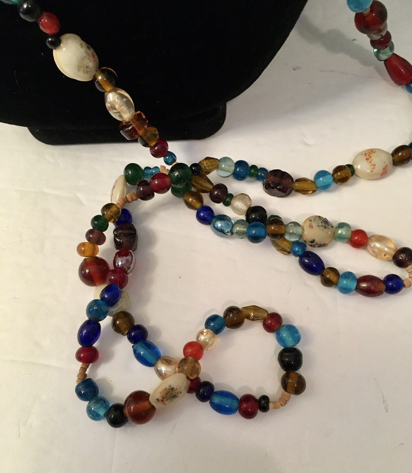 Italian Art Glass Beads In Multi Colors Various Shapes 58” Necklace Vintage