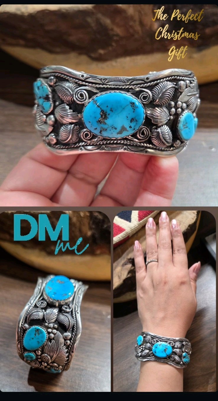 vintage handmade Navajo sterling silver sleeping beauty turquoise cuff bracelet