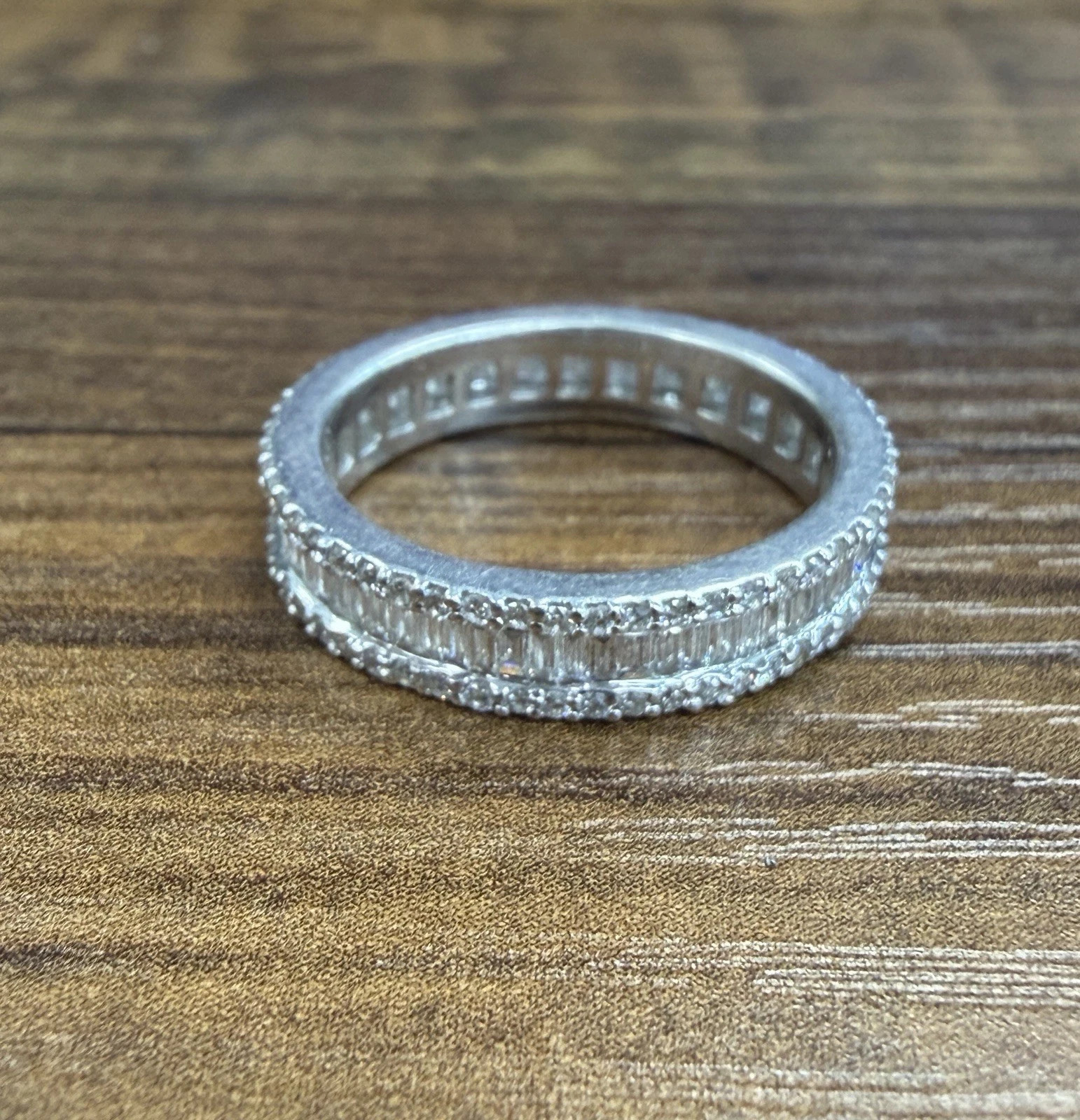 4.50Ct Emerald Cut Natural Diamond Full Eternity Wedding Ring 14k White Gold 6 7
