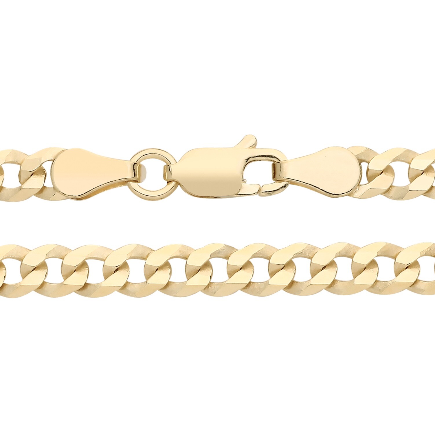 9ct Yellow Gold on Silver Solid Curb Chain – 4mm – 16″ 18″ 20″ 22″ 24″ 26″ 30″