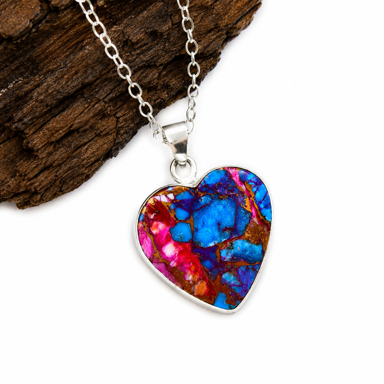 Turquoise Oyster Heart Pendant Necklace 925 Sterling Silver Free Chain