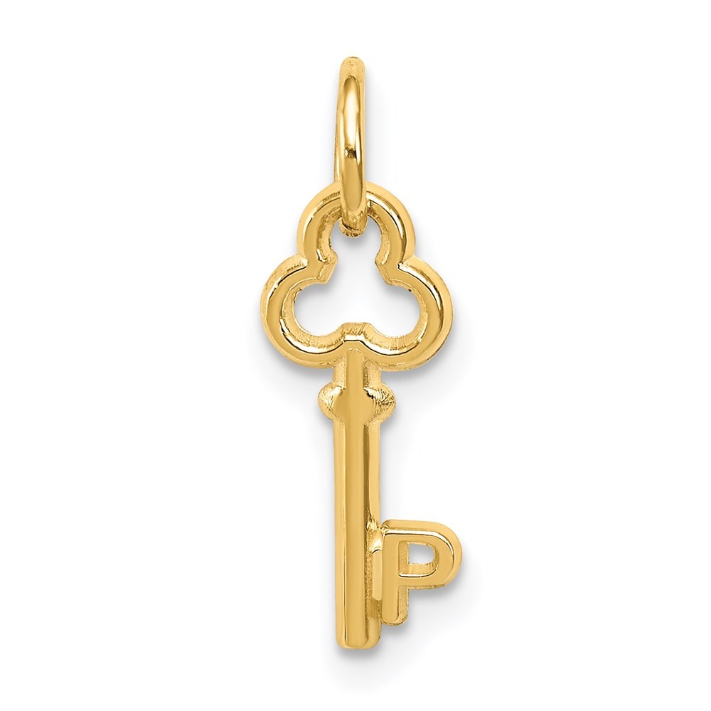 14k Yellow Gold Key Letter P Initial Fancy Charm Pendant L-15.53mm, W-6.88mm