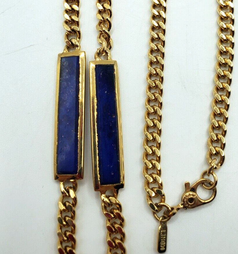 Vintage Monet Gold Tone an Four Blue an Gold Flake Bars on Heavy Chain Statement