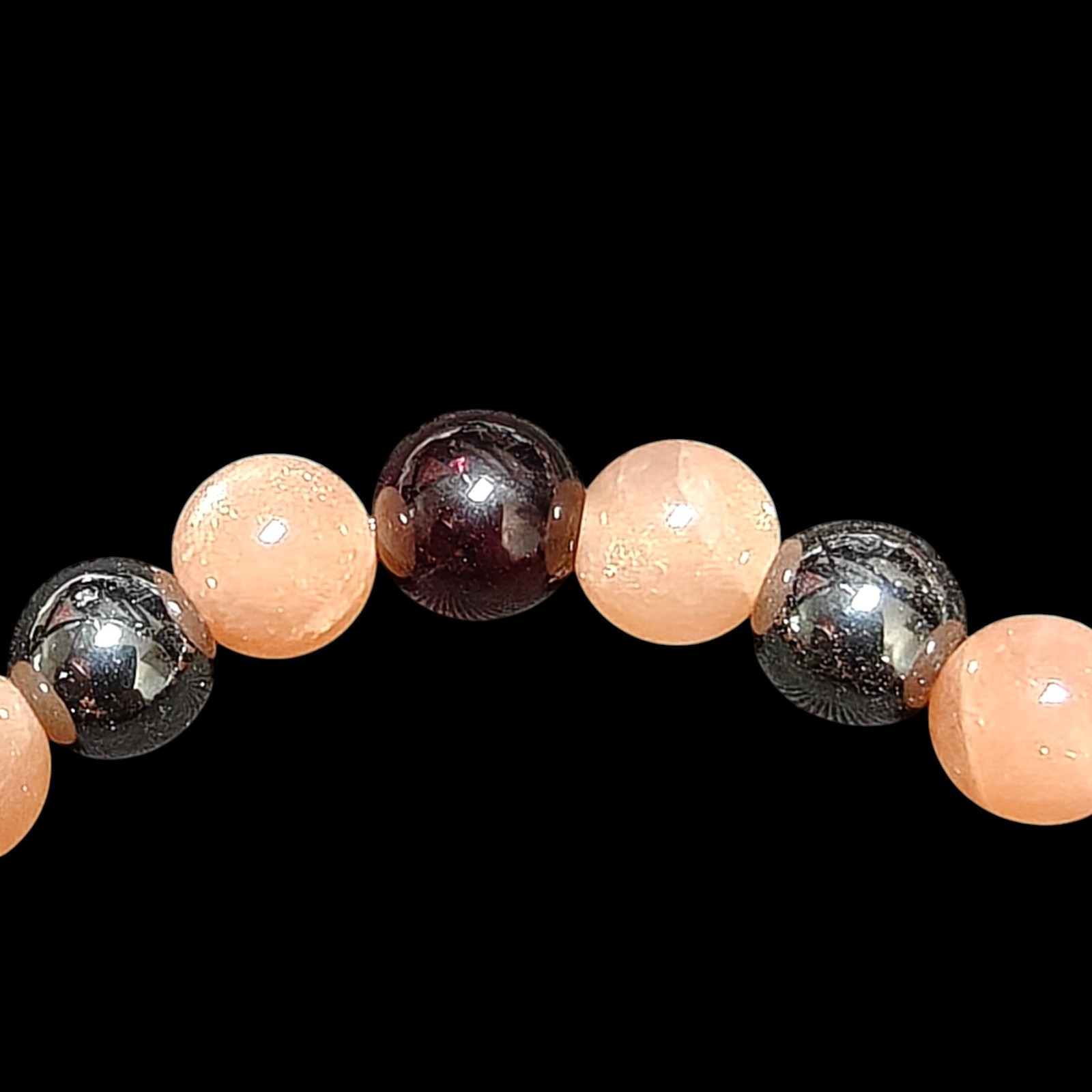 Garnet, Peach Moonstone, Hematite Bracelet 8mm Natural Stones