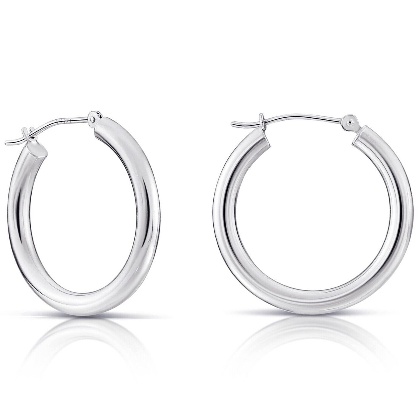 14K Solid White Gold Shiny Polished Round Chunky Creole Hoops Earrings All sizes