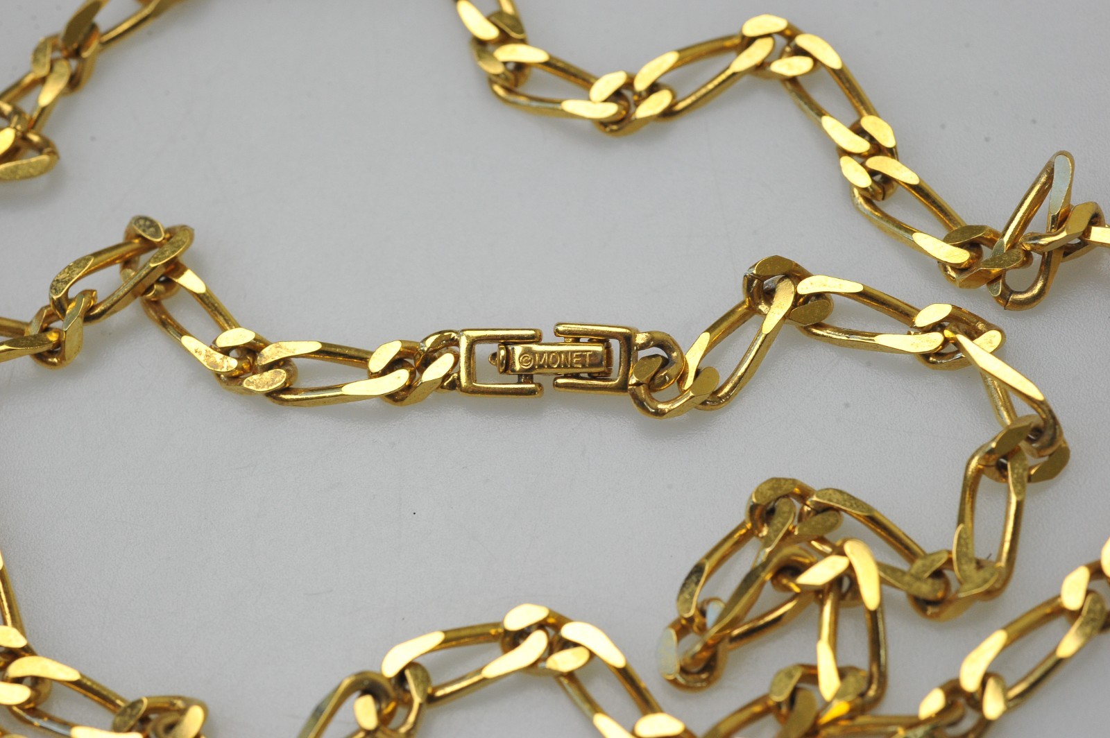 Vintage MONET Figaro Flat Link Gold Tone Chain 30” Long Necklace signed R25