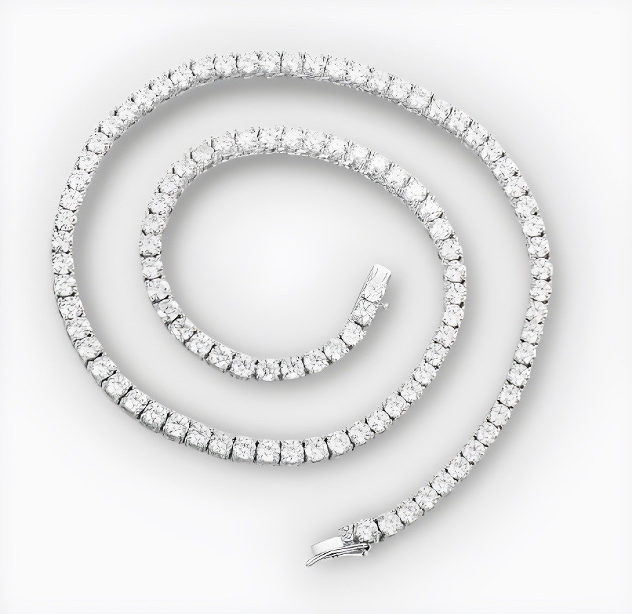 GRA Moissanite Tennis Chain Necklace 995 Sterling Silver Prong Set 18”
