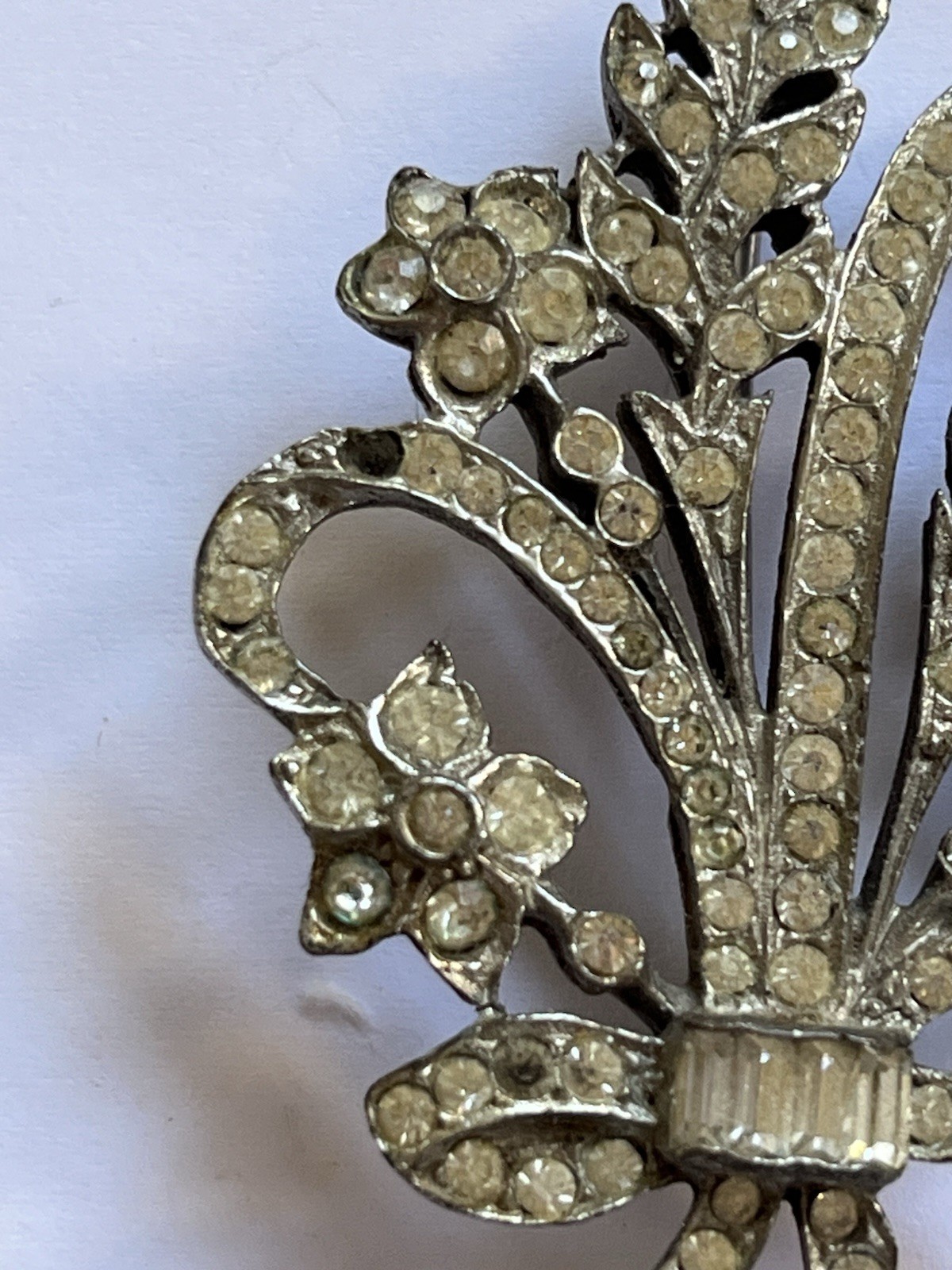 Art Nouveau Floral Bouquet Paste Silver Brooch.