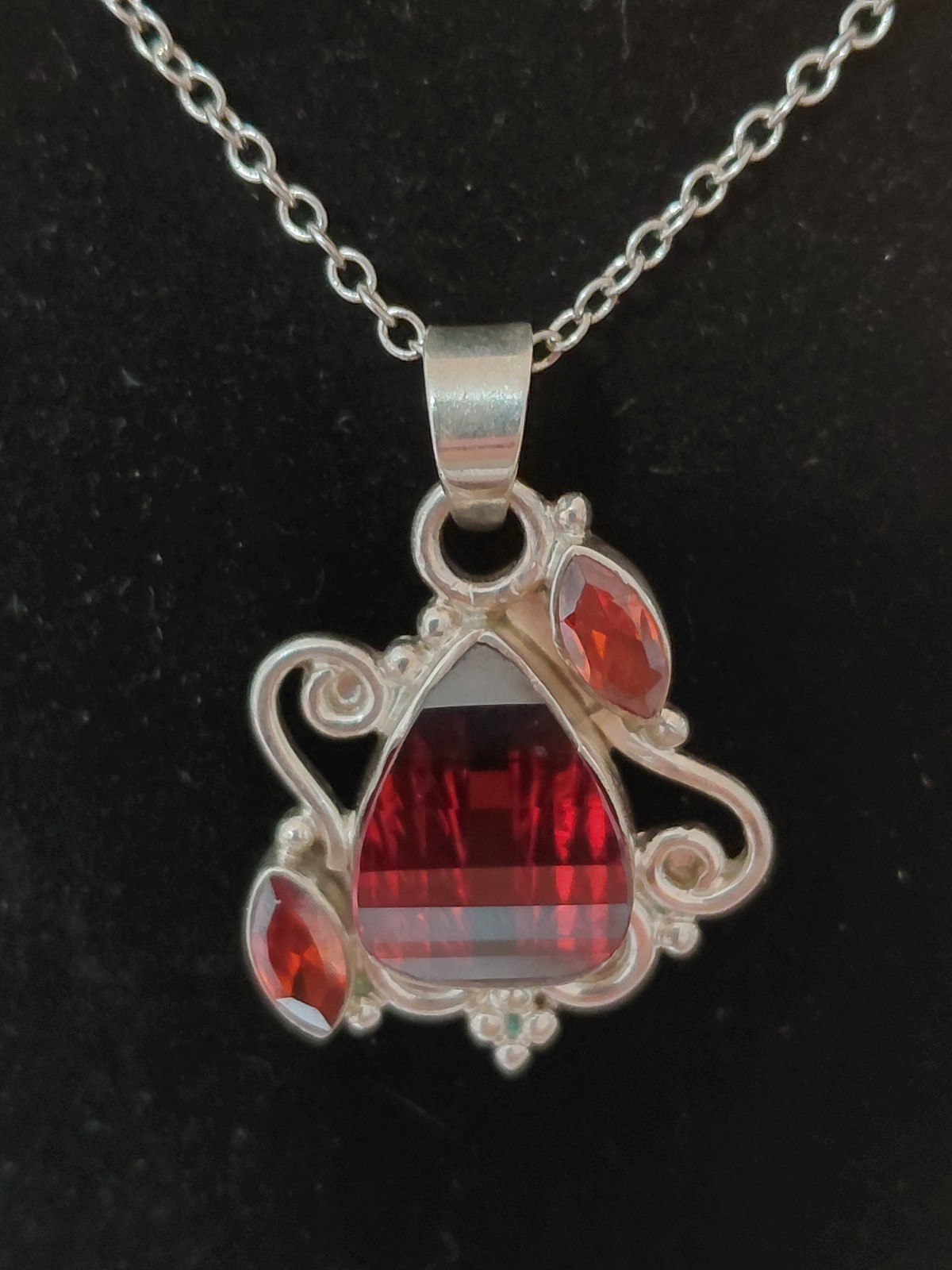 Hessonite Garnet Necklace And Earrings Artisan Set: Sterling Silver 925 W/ 19g