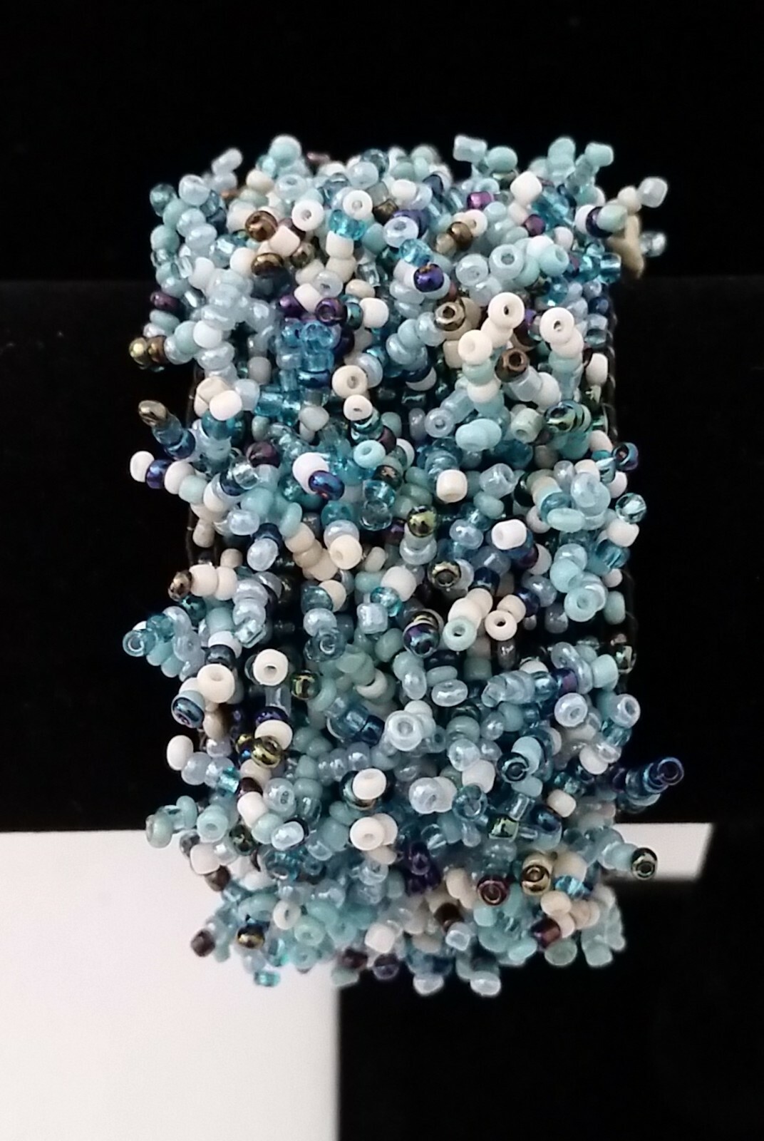 Handmade Bracelet GLASS BEADS AQUA BLUE TURQUOISE PEACOCK BEIGE JASPER 6 inch