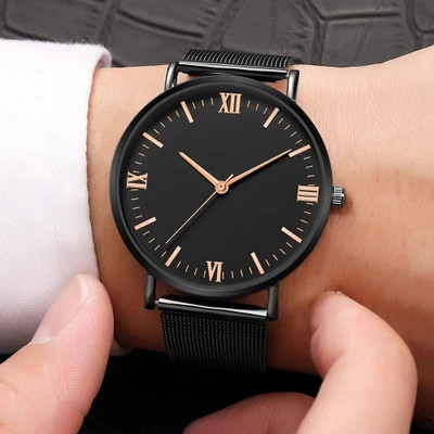 Mens Casual Quartz Watch 40mm Dial 8mm Case Stainless Buckle Water Resistant 10m
